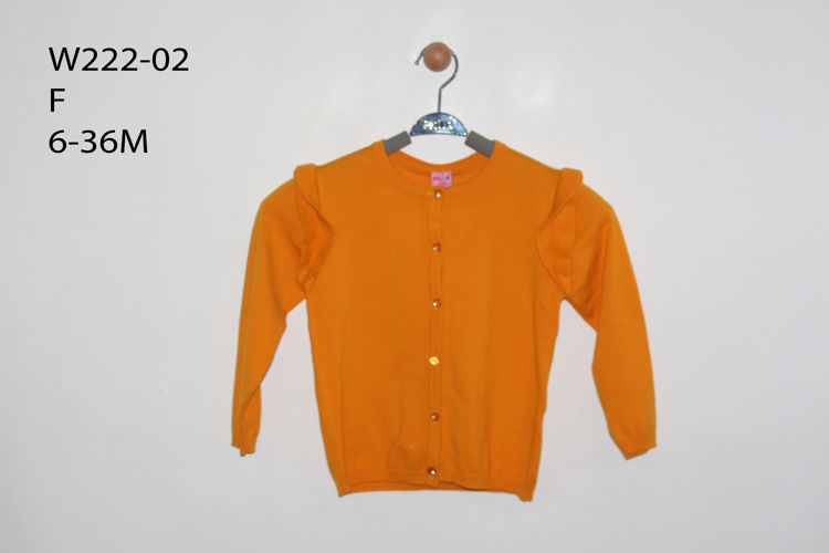 Picture of W22202 GIRLS MUSTARD /RED CARDIGAN WITH FRILL ON SHOULDERS